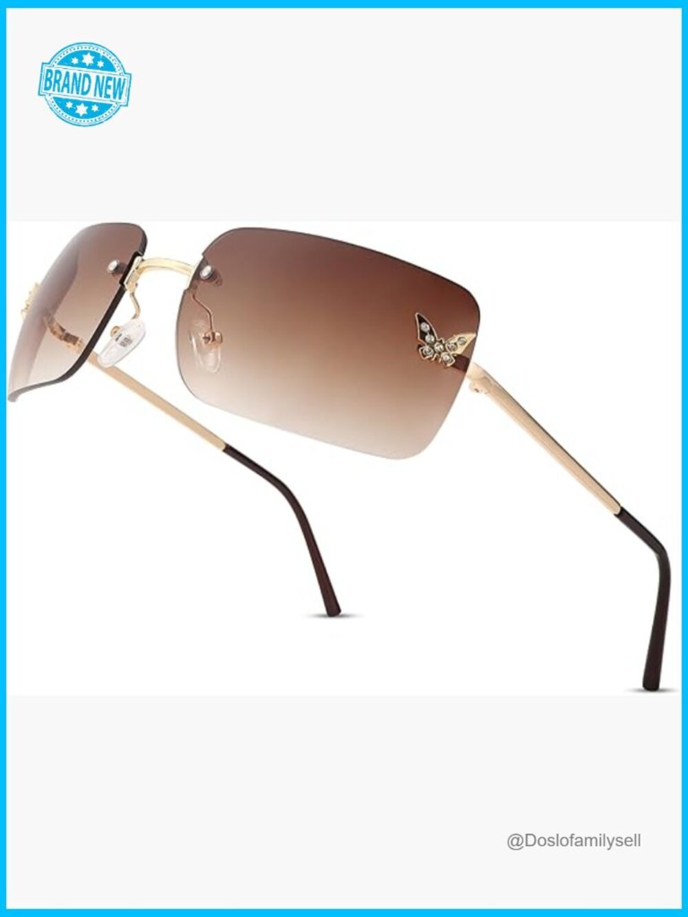 Rectangular Rimless Sunglasses Y2K Retro Butterfly Vintage Shades UV400